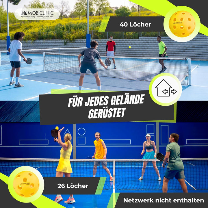 Mobiclinic®, Pickleball-Set, Fiberglas-Schläger, Bälle für Drinnen und Draussen, Tragetasche, Ergono