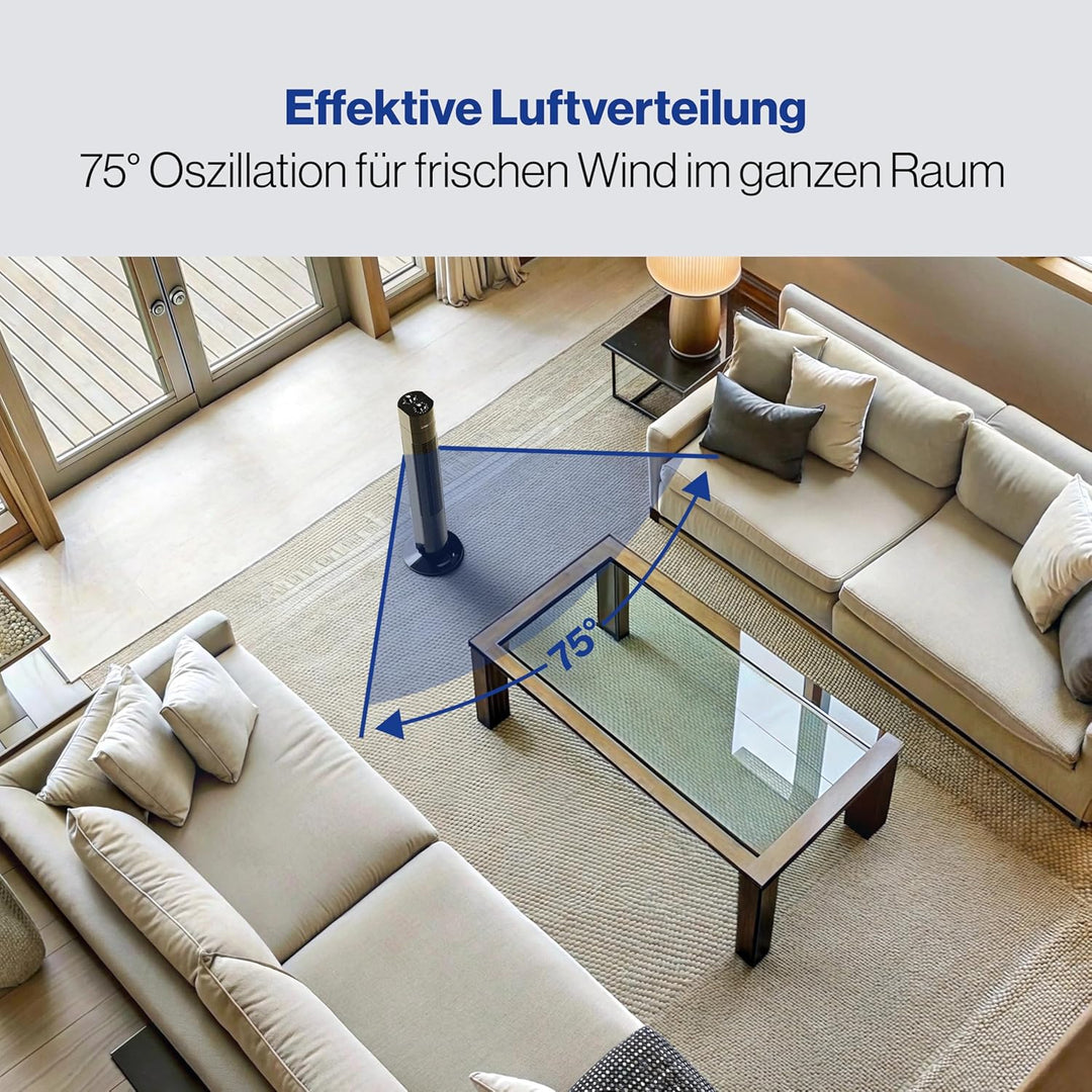 Clatronic Tower-Ventilator, TVL 3770, 3 Geschwindigkeitsstufen, 75° oszillierend (abschaltbar), 120