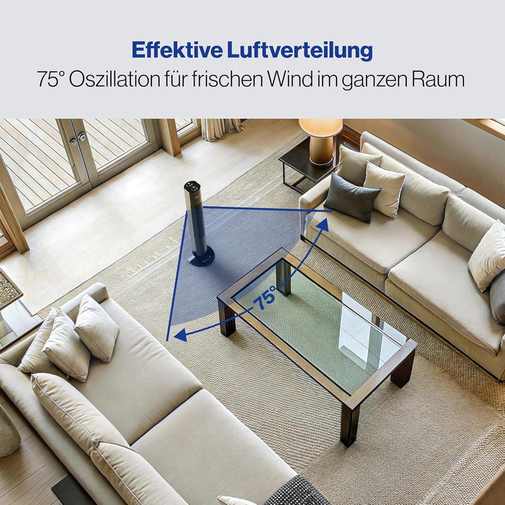 Clatronic Tower-Ventilator, TVL 3770, 3 Geschwindigkeitsstufen, 75° oszillierend (abschaltbar), 120