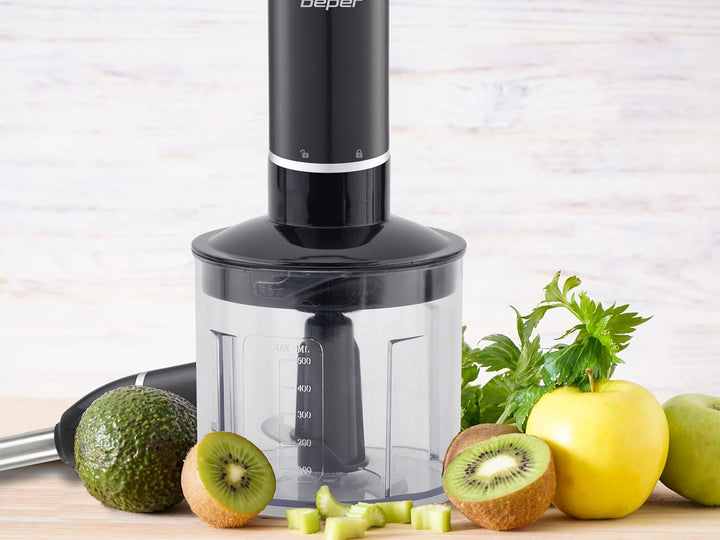 BEPER P102FRU151 4-in-1-Stabmixer, Multifunktionsmixer mit 500-ml-Zerkleinerer, Schneebesen, 700-ml-