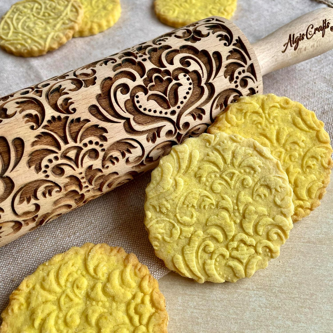 DAMASK Nudelholz hausgemachtes geprägte Gebäck. Teigrolle mit Oriental Blume für DIY Küche, Plätzche