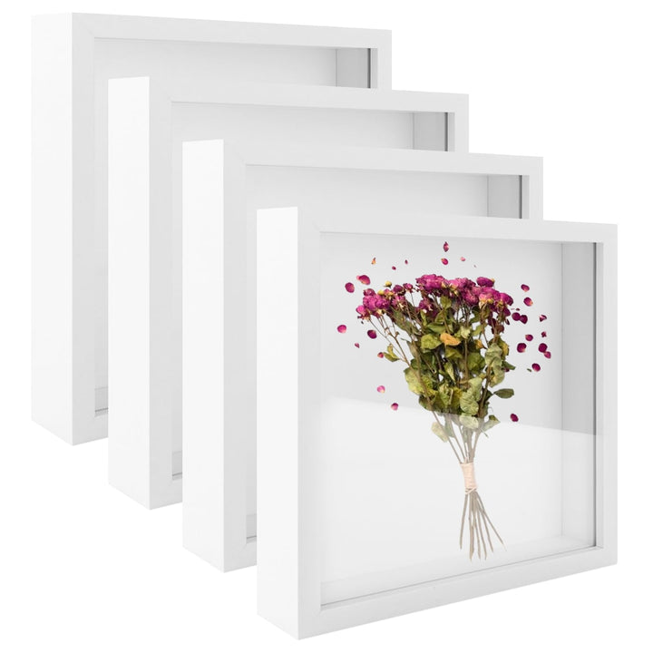 JMIATRY 4er Set 3D Bilderrahmen 20x20 CM, Bilderrahmen zum Befüllen, Weiss Objektrahmen Shadow Box f