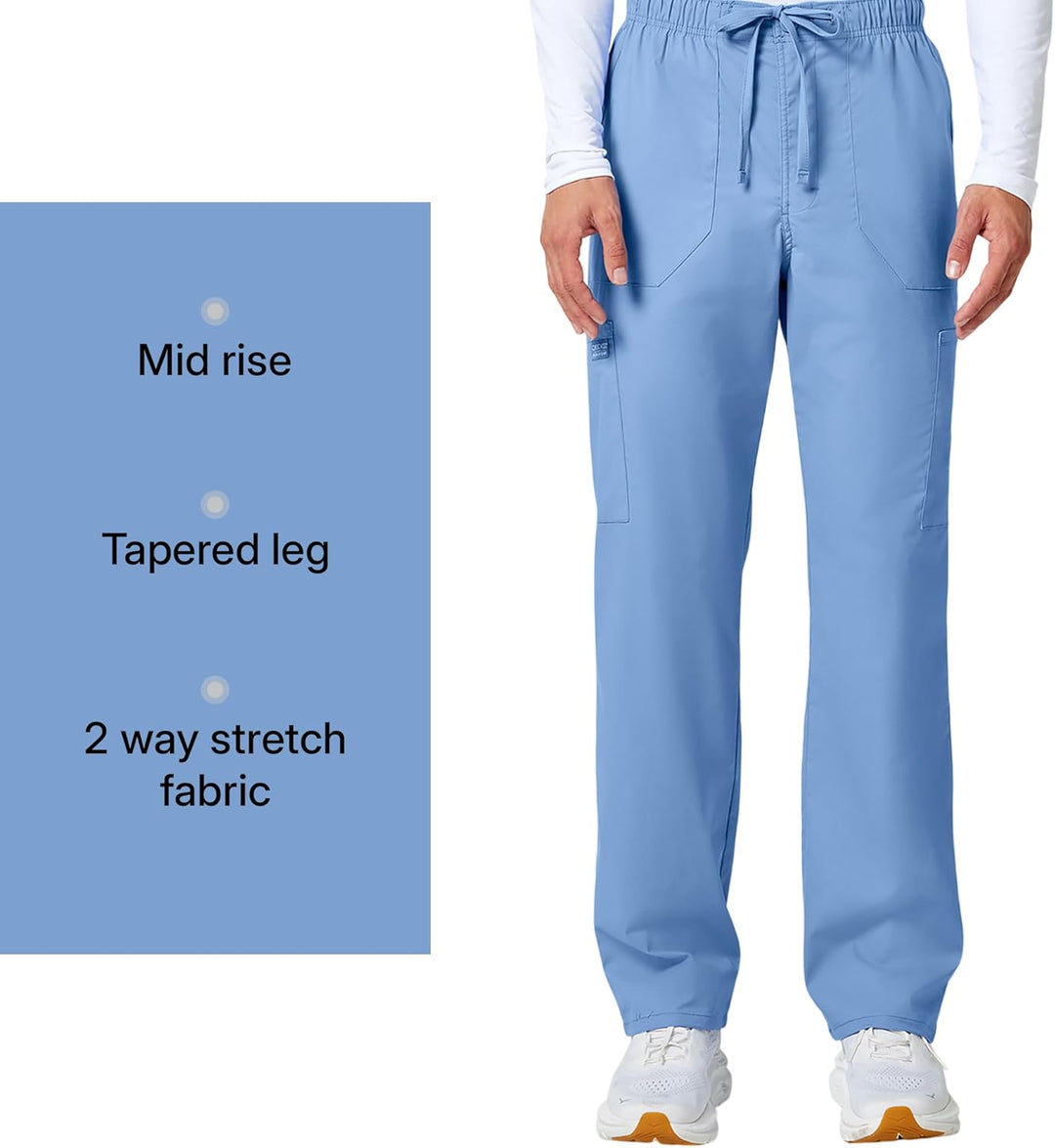Workwear Professionals Men Scrubs Pant Tapered Leg Fly Front Cargo WW190 S Ciel Blue, S Ciel Blue