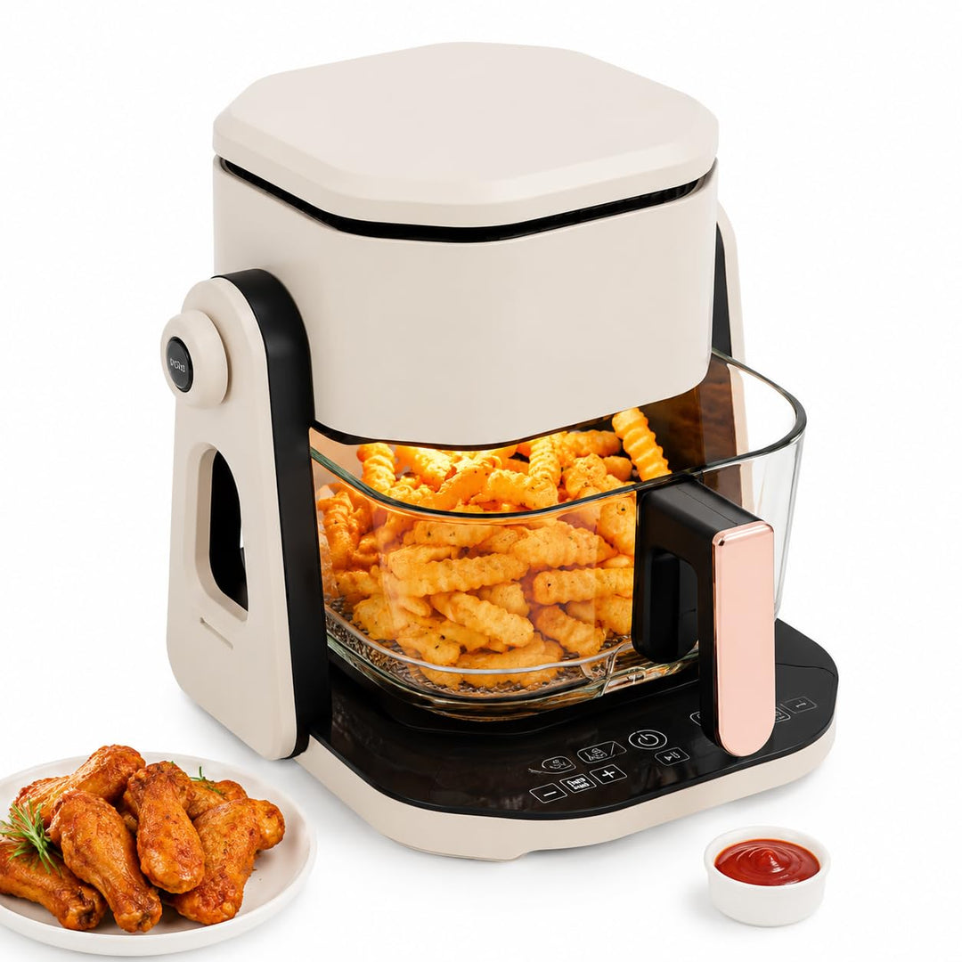 Heissluftfritteuse Glas 4,5L 3in1 mit Grillfunktion LCD-Display 1200W Borosilikatglas Sichtfenster 6
