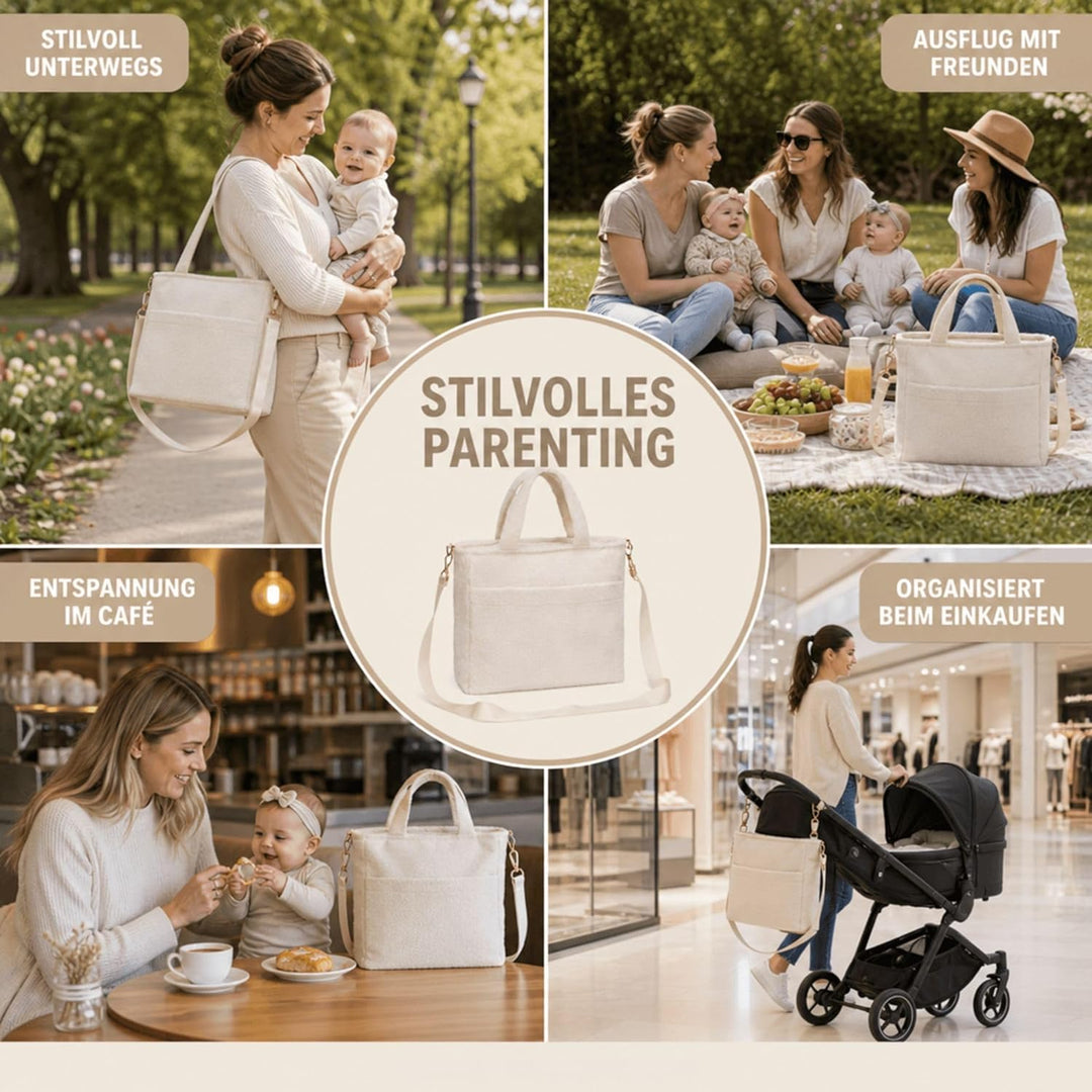 Fillikid Wickeltasche Teddy Big Exklusiv | Stilvolle Wickeltasche aus weichem Teddy-Material | Mit g