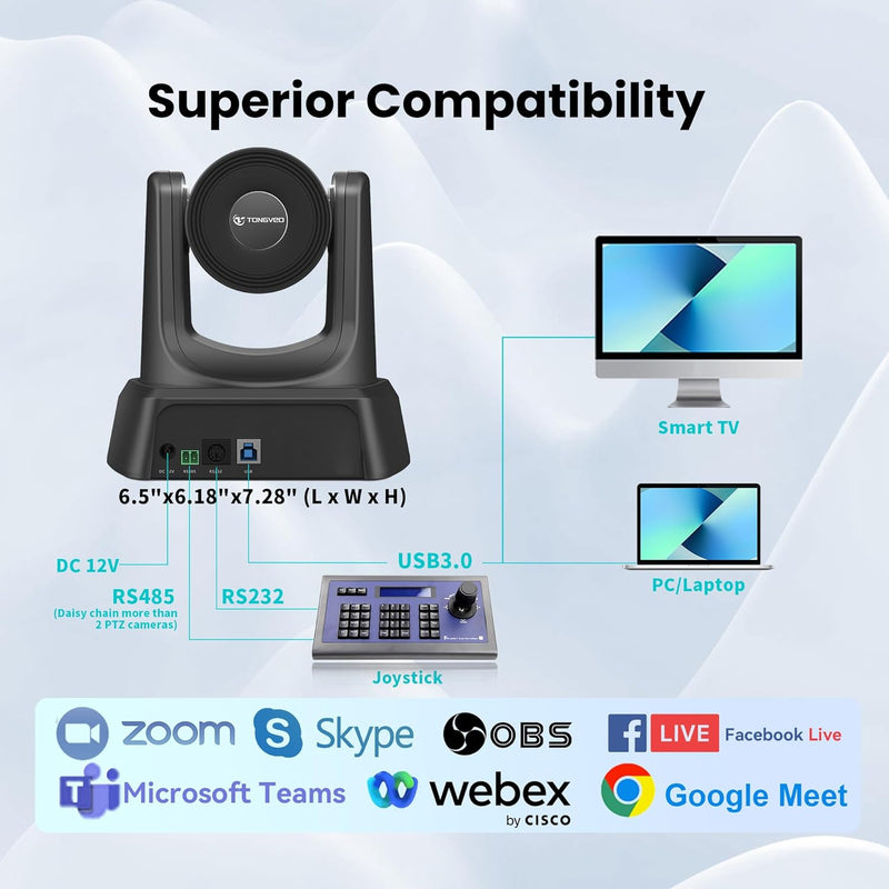 TONGVEO Konferenzraum-Kamera-System mit Bluetooth-Mikrofon, 3X optischer Zoom 1080P 60fps USB 3.0 PT