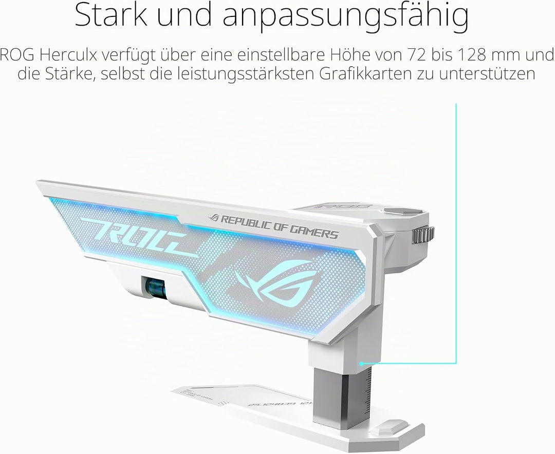 ASUS ROG Herculx Grafikkartenhalter White (Stützhöhe 72-128 mm, integriertes 3D-ARGB-Element, Aura S