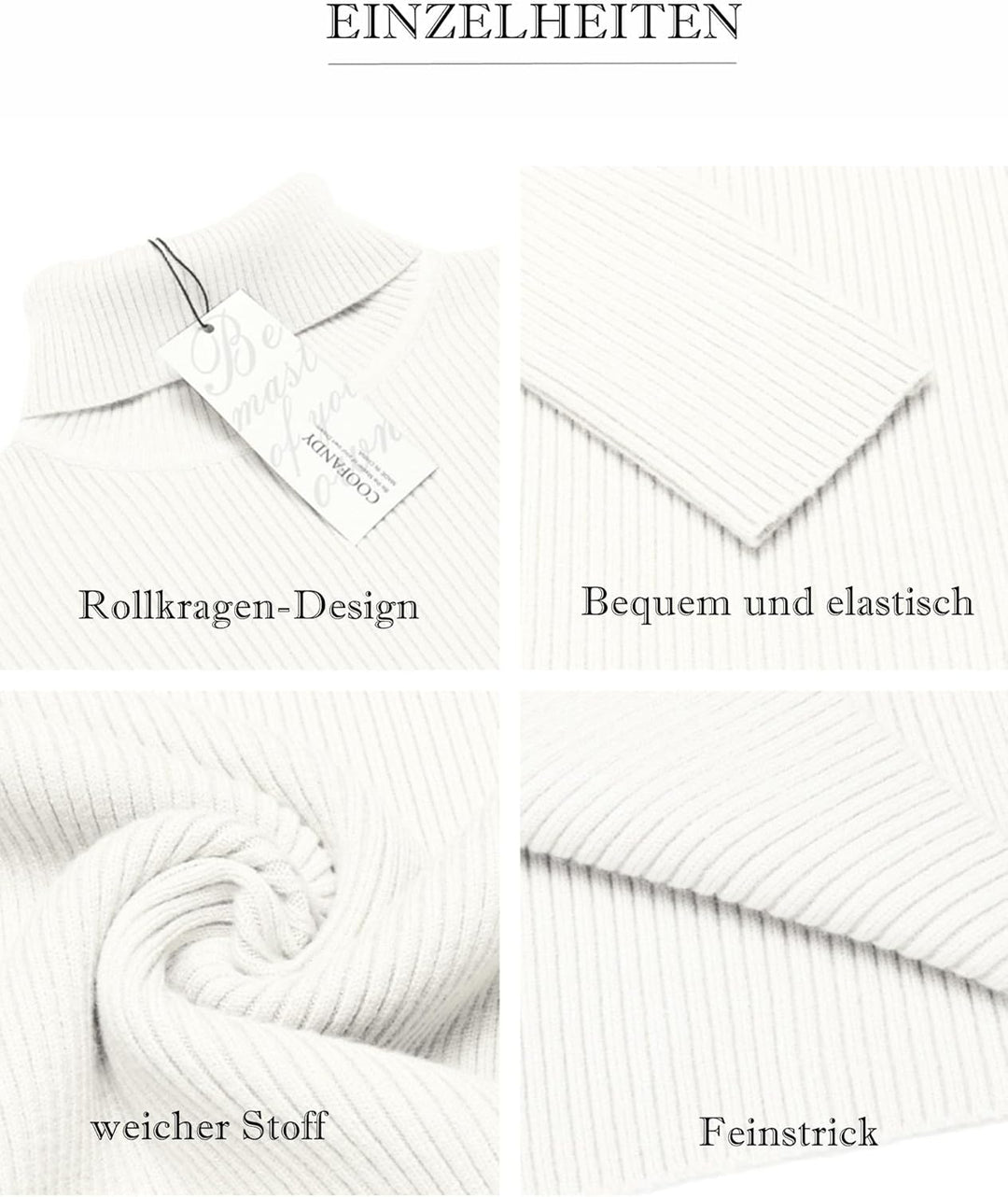 COOFANDY Herren Rollkragen Pullover Langarmshirt Feinstrick Sweater Rollkragen Freizeit Slim fit Bas