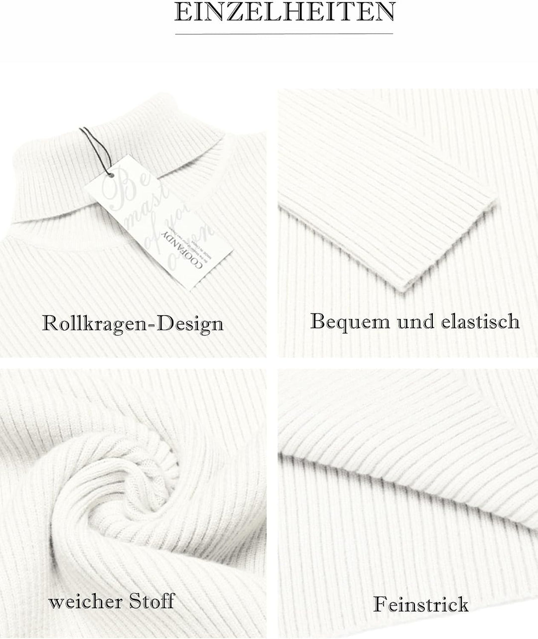 COOFANDY Herren Rollkragen Pullover Langarmshirt Feinstrick Sweater Rollkragen Freizeit Slim fit Bas