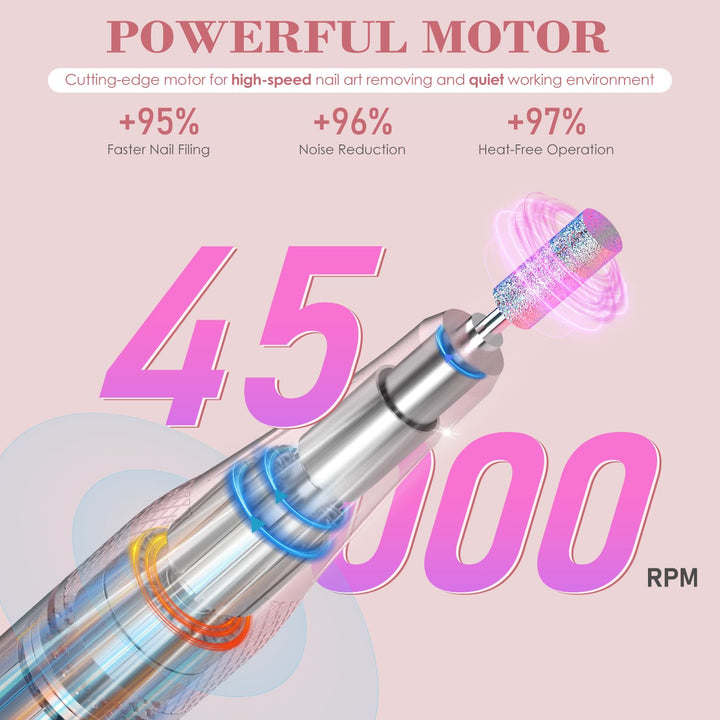 2-in-1 Nagelfräser &amp; UV-Licht für Nägel, Professionelle Wiederaufladbare 45000 RPM Elektrische Nagel