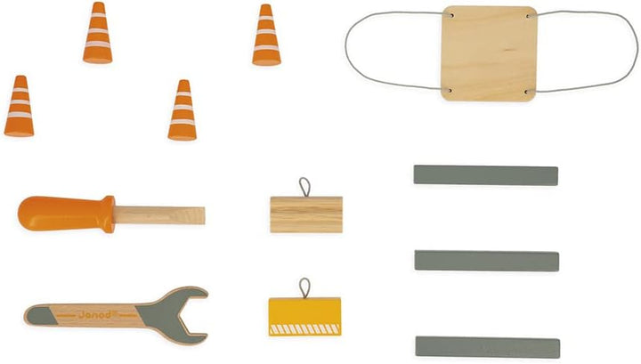 Janod - Grosser Holzkran 74 cm - Rollenspielzeug - Konstruktionsspiel - 360° Drehbar und Mobil - 12