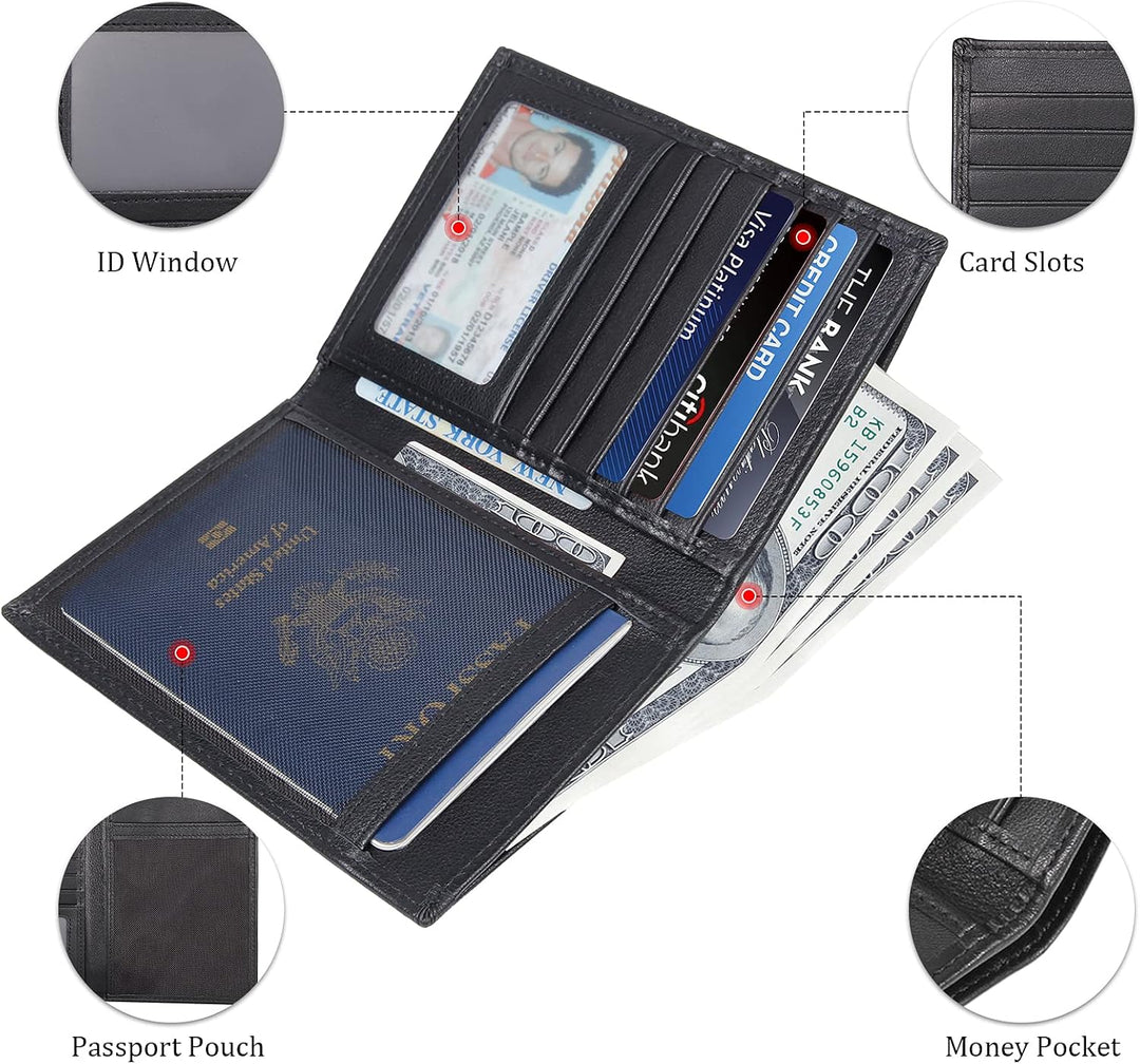 Polare Reisepasshülle für Damen und Herren, RFID-blockierend, aus Leder, Schwarz, Large, RFID-blocki