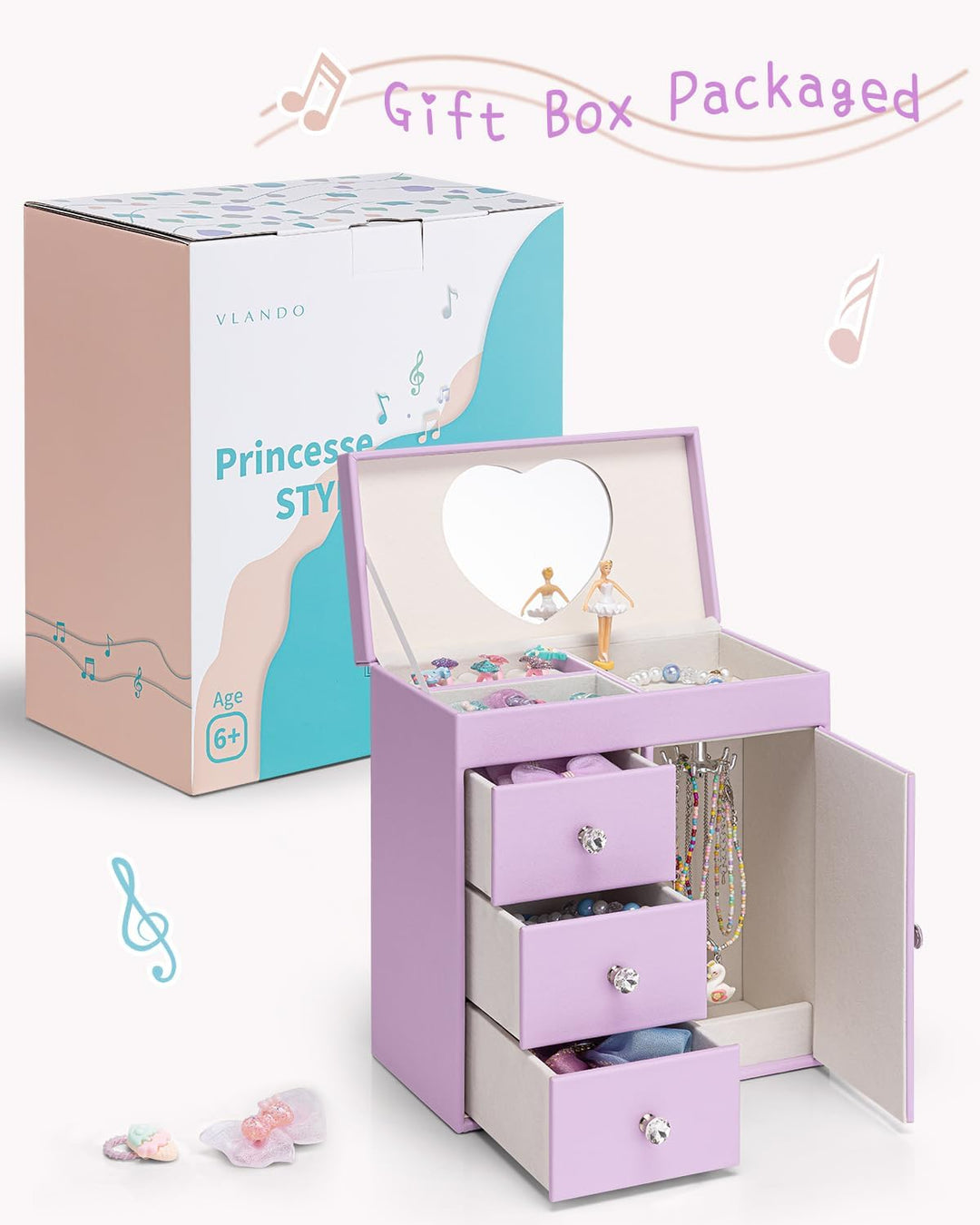 VLANDO Musical Schmuckkästchen Mädchen, grosses Kind Musik-Box mit Ballerina für Geburtstag Schlafzi