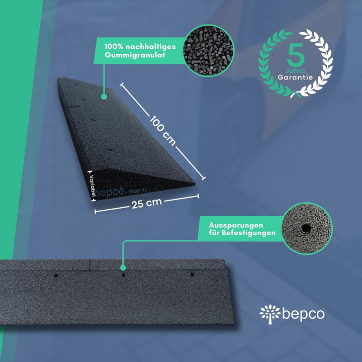 bepco Bordsteinkanten-Rampe, LxBxH: 100 x 25 x 4 cm aus Gummi (schwarz) Auffahrrampe,Türschwellenram