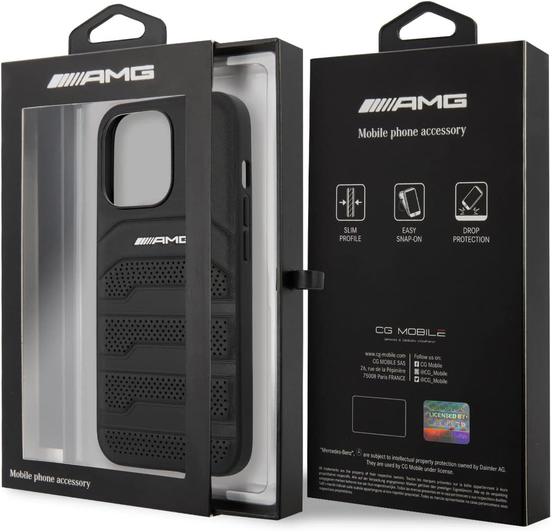 AMG AMHCP14XGSEBK Hülle für iPhone 14 Pro Max 6,7" schwarz/Black hardcase Leather Debossed Lines