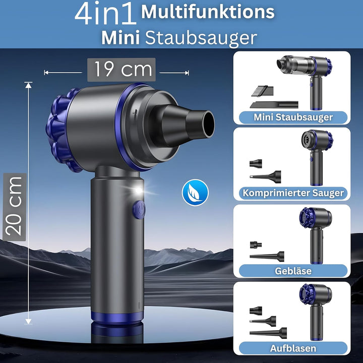 Steinborg® Handstaubsauger Akku 7in1 Handsauger kabellos mit Blasfunktion Starke Saugkraft 16000Pa A