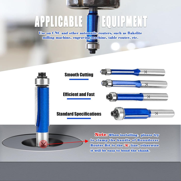 NICAVKIT 4 Stück Bündigfräser 8mm Schaft,Blauer Bündigfräser Fräser Set, Doppelseitiger Fräser mit L