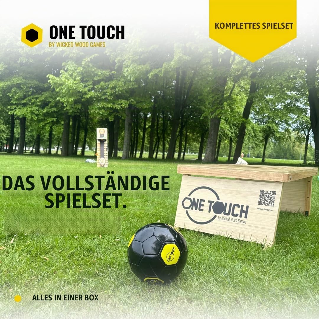 OneTouch Fussball-Cornhole Set aus Holz – Komplettes Outdoor Fussballspiel inkl. 2 Boards, Premium M