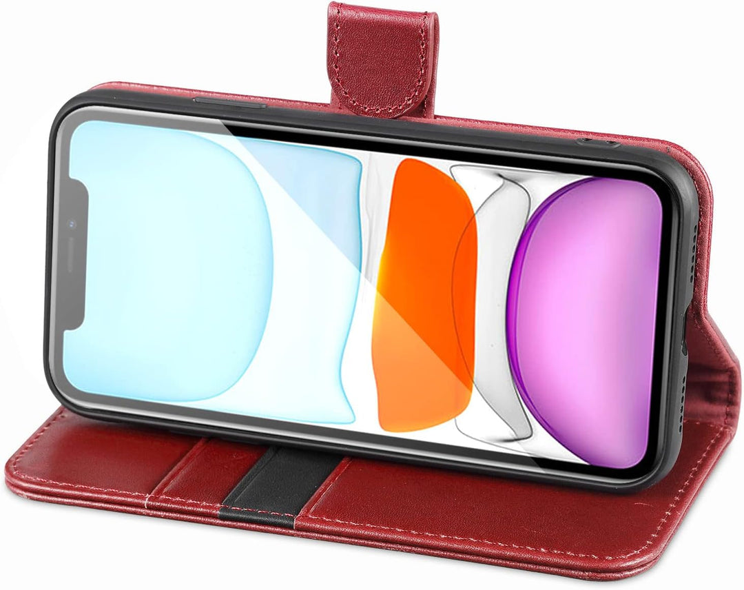 LENSUN Echtleder Hülle für iPhone 11, Handyhülle [Echtes Leder][Magnetverschluss][RFID Schutz] Handy