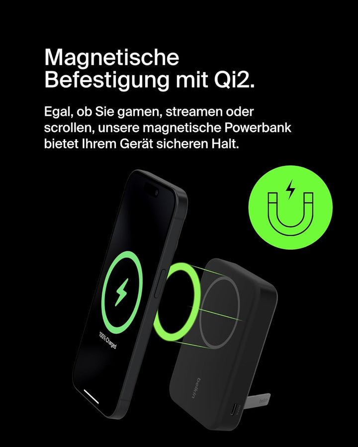 Belkin BoostCharge Pro Kabellose Powerbank 10000mAh mit Qi2, MagSafe-Kompatibles Tragbares Ladegerät