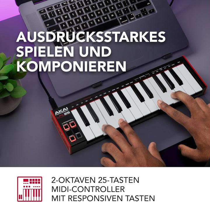 AKAI Professional LPK25 - USB MIDI Keyboard Controller mit 25 responsiven Synth-Tasten für Mac und P
