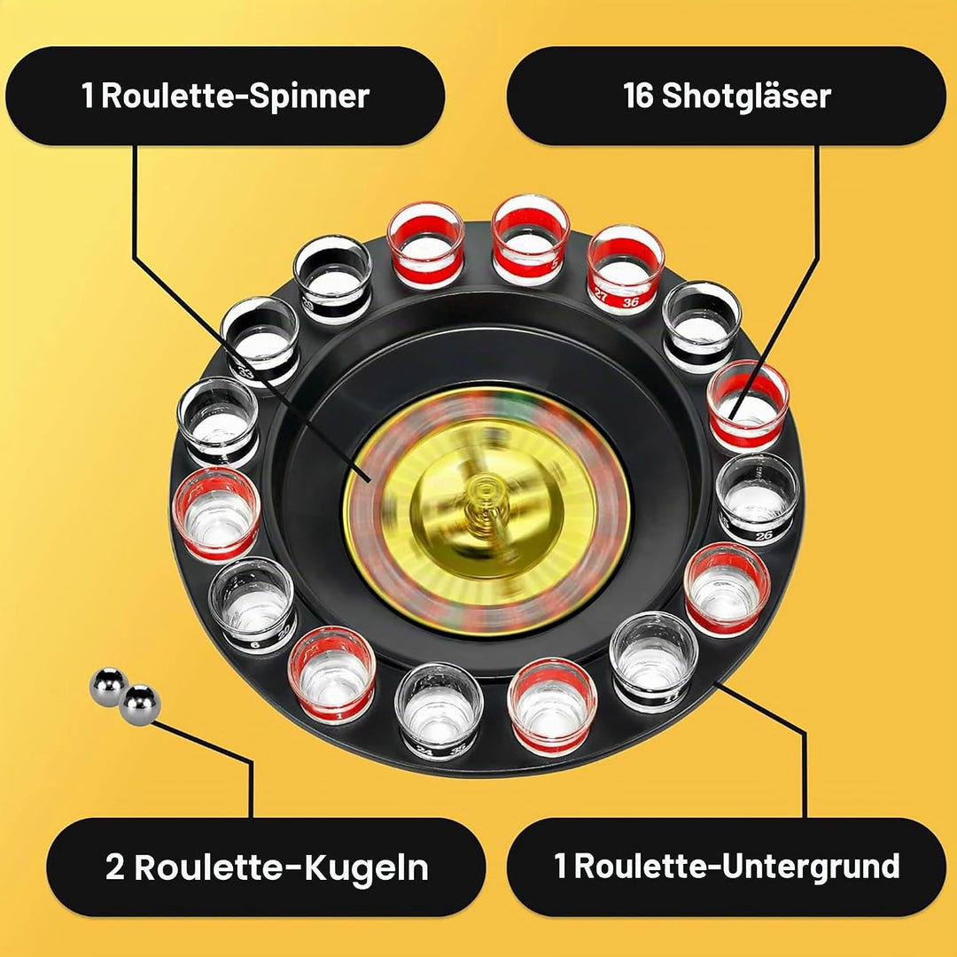 WANTED Schnapsglas Roulette Komplettset Trinkspiele, Kunststoff, rot/schwarz, 16PCS Set, 16PCS Set