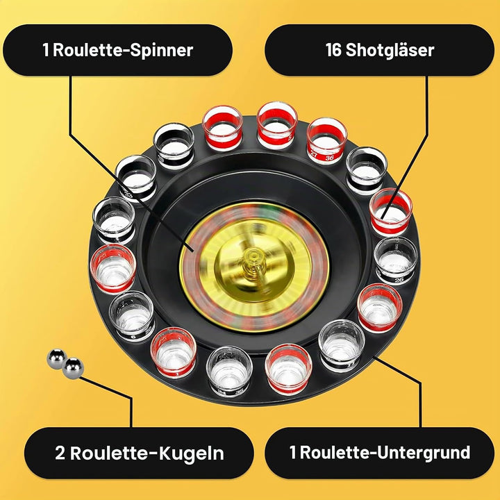 WANTED Schnapsglas Roulette Komplettset Trinkspiele, Kunststoff, rot/schwarz, 16PCS Set, 16PCS Set