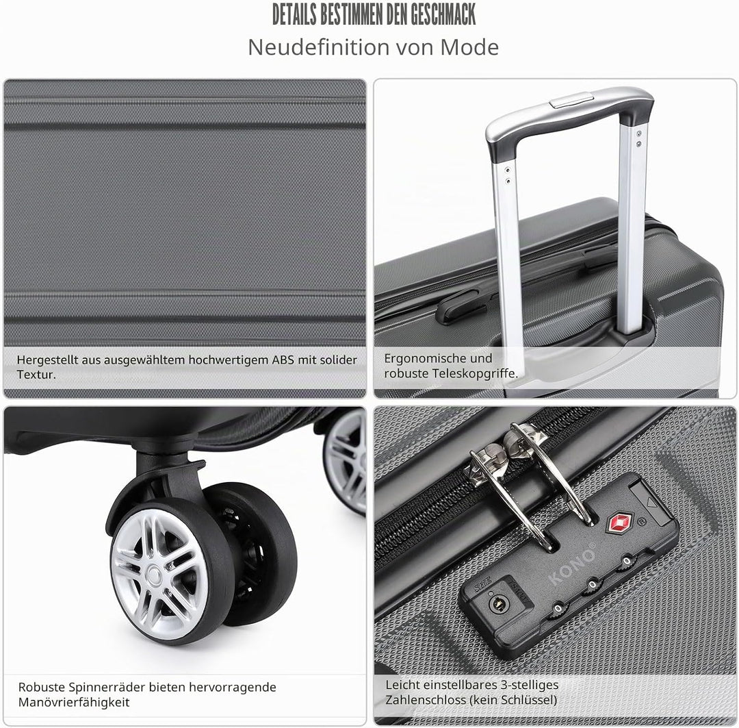 KONO Koffer Trolley Hartschale Handgepäck Zwillingsrollen Leichtgewicht ABS Kabinentrolley Reisekoff