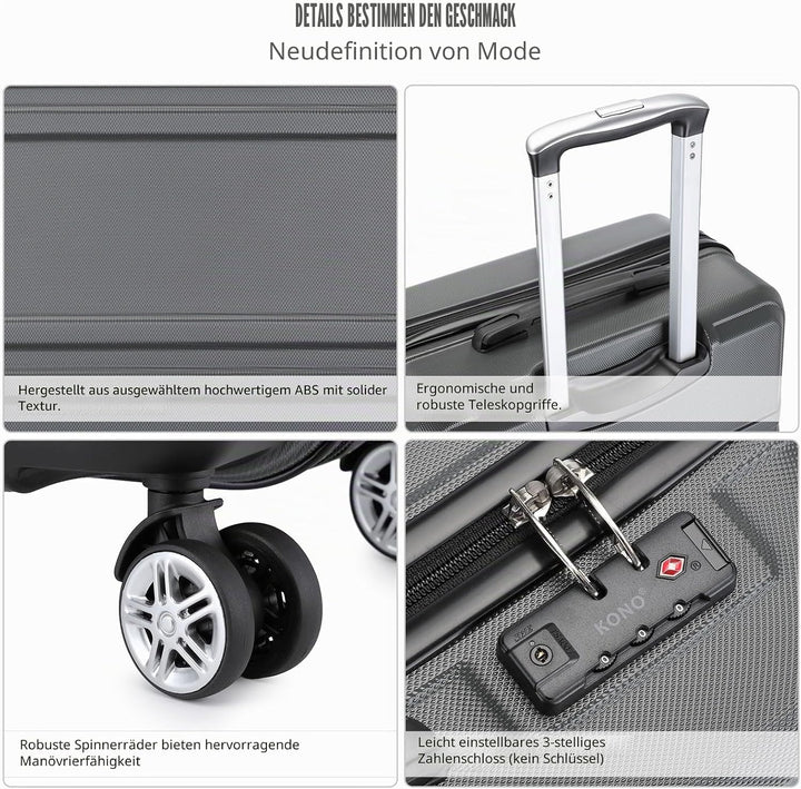 KONO Koffer Trolley Hartschale Handgepäck Zwillingsrollen Leichtgewicht ABS Kabinentrolley Reisekoff