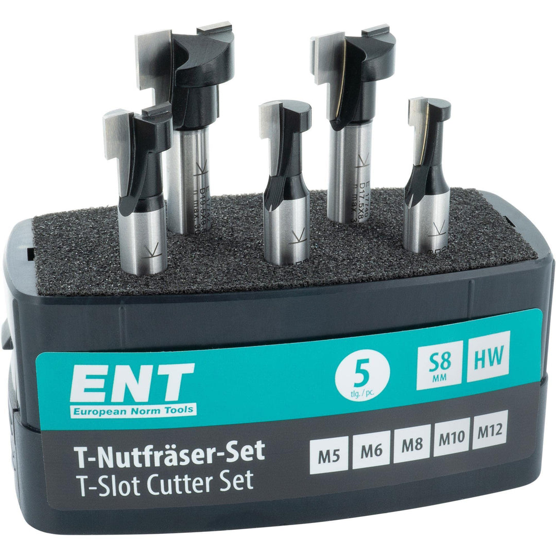 ENT 09055 5-tlg. HW T-Nutfräser-Set optimiert für M5 M6 M8 M10 M12 Sechskantschrauben, HW, Schaft (S