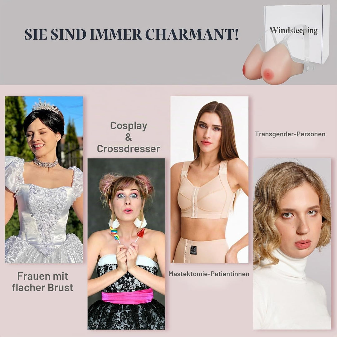 Windsleeping Silikon Brustprothese mit Trägern, Mastektomie-Prothese, Fake Brüste Nackt B, Nackt B