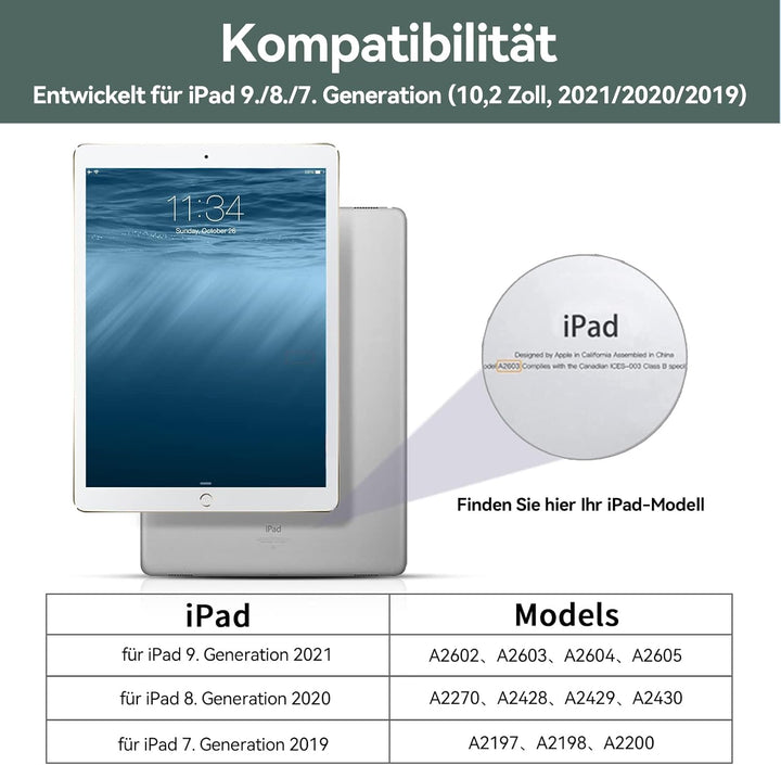 Tastatur Hülle für iPad 9. Generation / 8. Generation / 7.Generation 10,2 Zoll, Magnetisch Abnehmbar