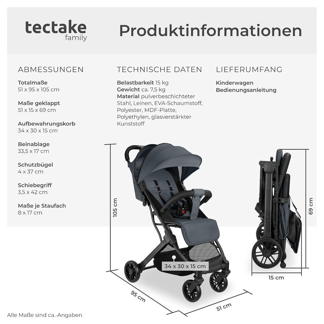 tectake® Buggy Kinderwagen von 0 bis 3 Jahre, Wagen für Baby Erstausstattung Neugeborene und Kinderb