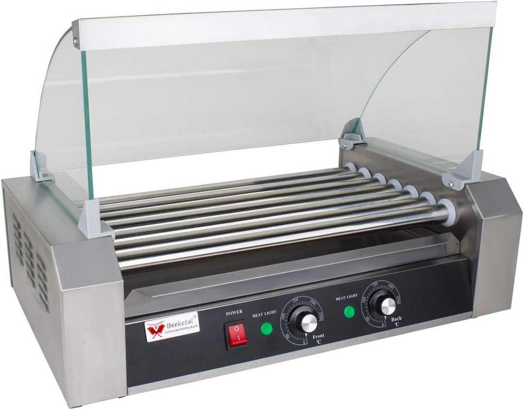 Beeketal 'BH7WG' Profi Hot Dog Grill mit 7 rotierenden Heizstäben, Edelstahl Würstchen Grill Gerät m