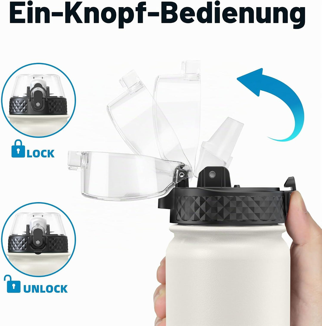 OLDLEY Edelstahl Trinkflasche mit Strohhalm, 1L Isolierte Trinkflasche, Thermosflasche BPA-freie - A