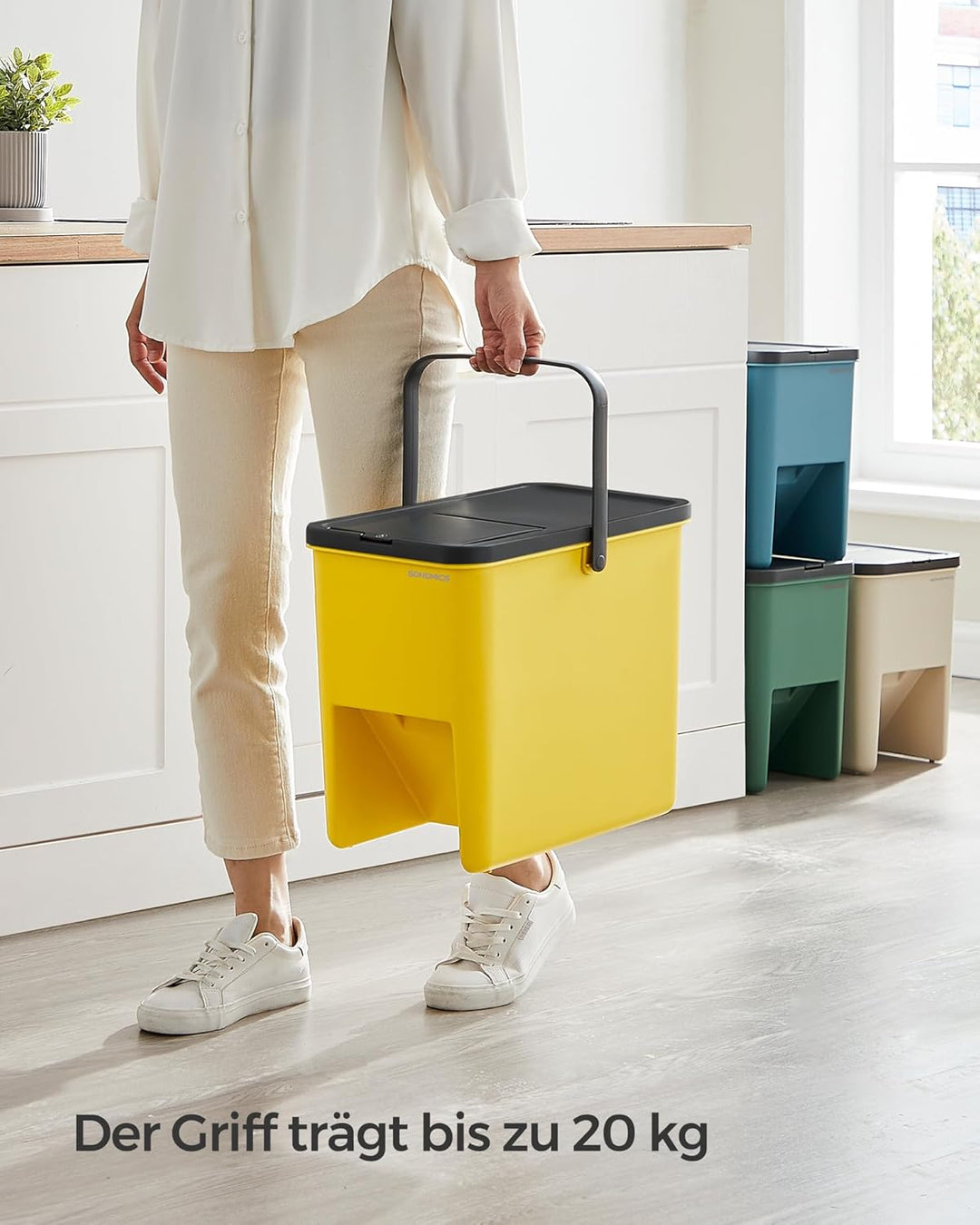 SONGMICS Mülleimer Küche, 4er Set Abfalleimer, Mülleimer stapelbar, je 20 L, Mülltrennsystem, Klappd