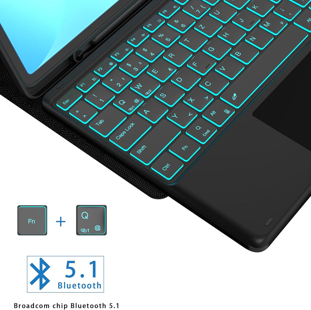 Für Galaxy Tab S10 FE+ 13,1" Tastatur Hülle - 7 Farben Beleuchtung Abnehmbare Trackpad Tablet Cover