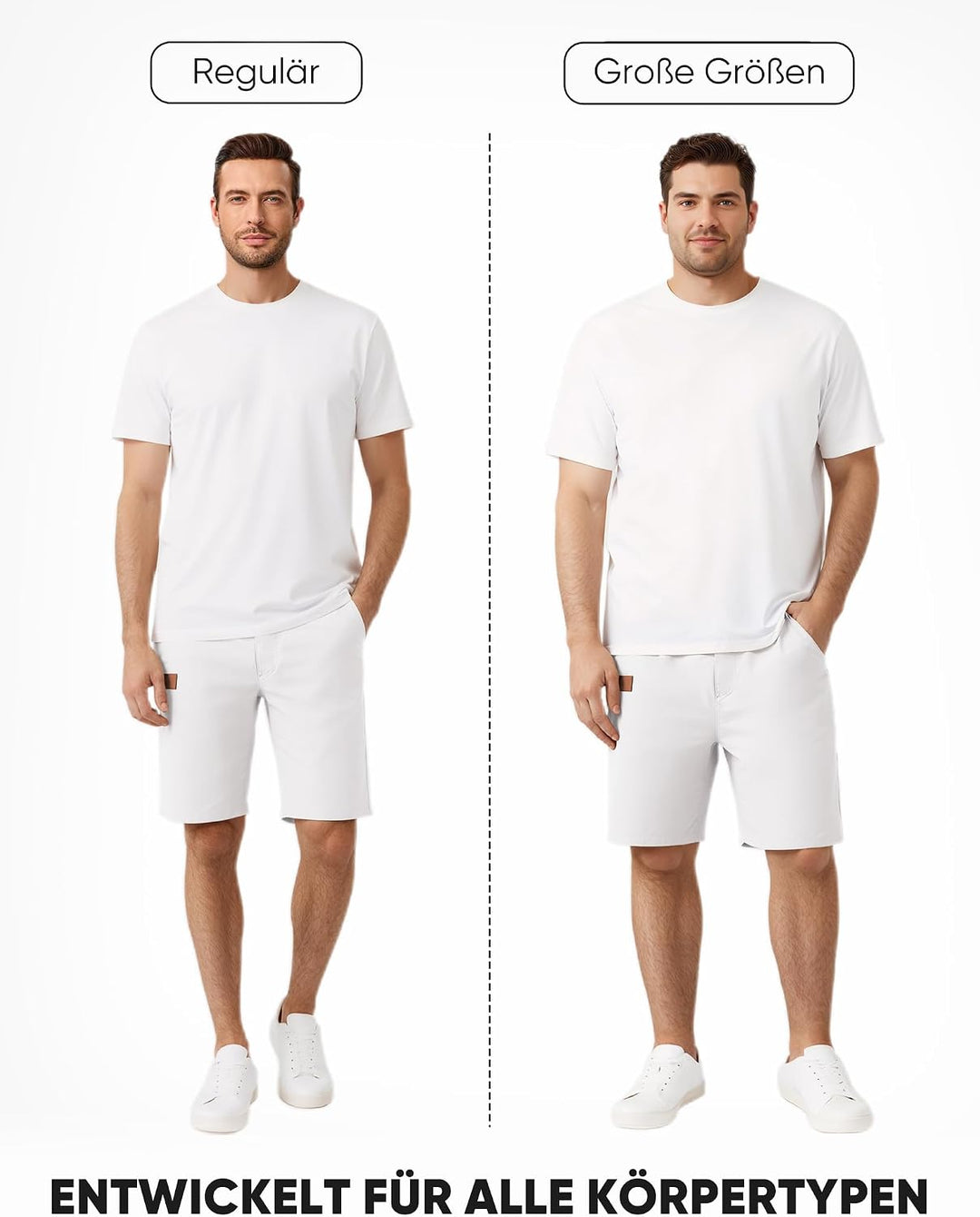 JMIERR Kurze Hosen Herren Shorts Herren Sommer Chino Baumwolle Elastische Taille mit Taschen L Weiss