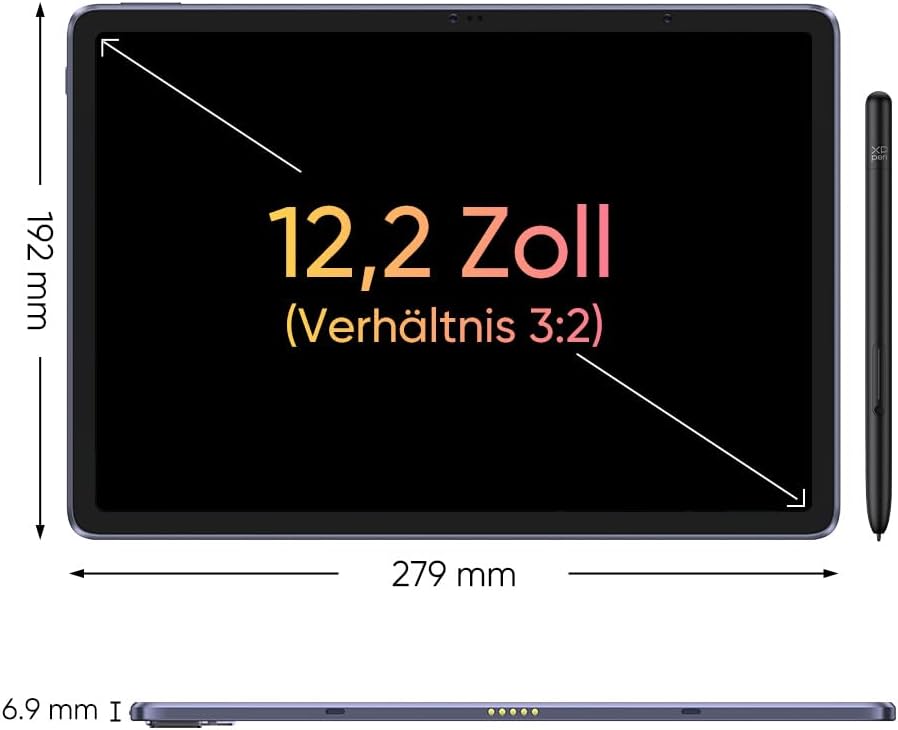 XPPen 12.2 Zoll Standalone Grafiktablett Display mit X3Pro 16384 Smart Stift, Android 8GB+256GB WiFi