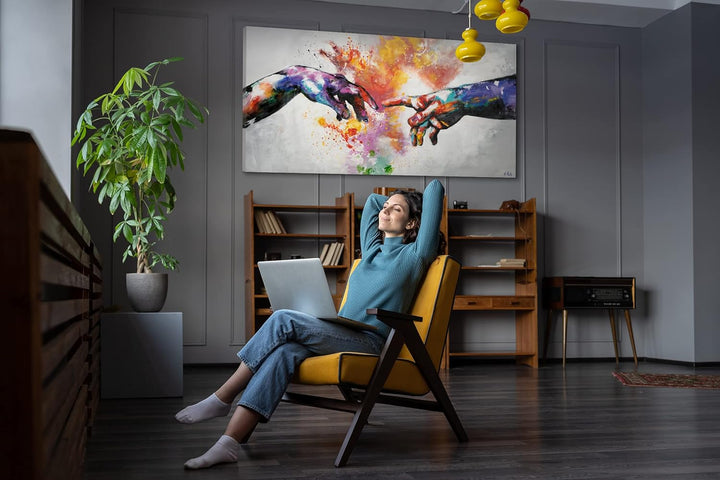 YS-Art Abstrakt Design Acryl Gemälde auf Leinwand Galaktisch handgemalt Wandbilder Wohnzimmer modern