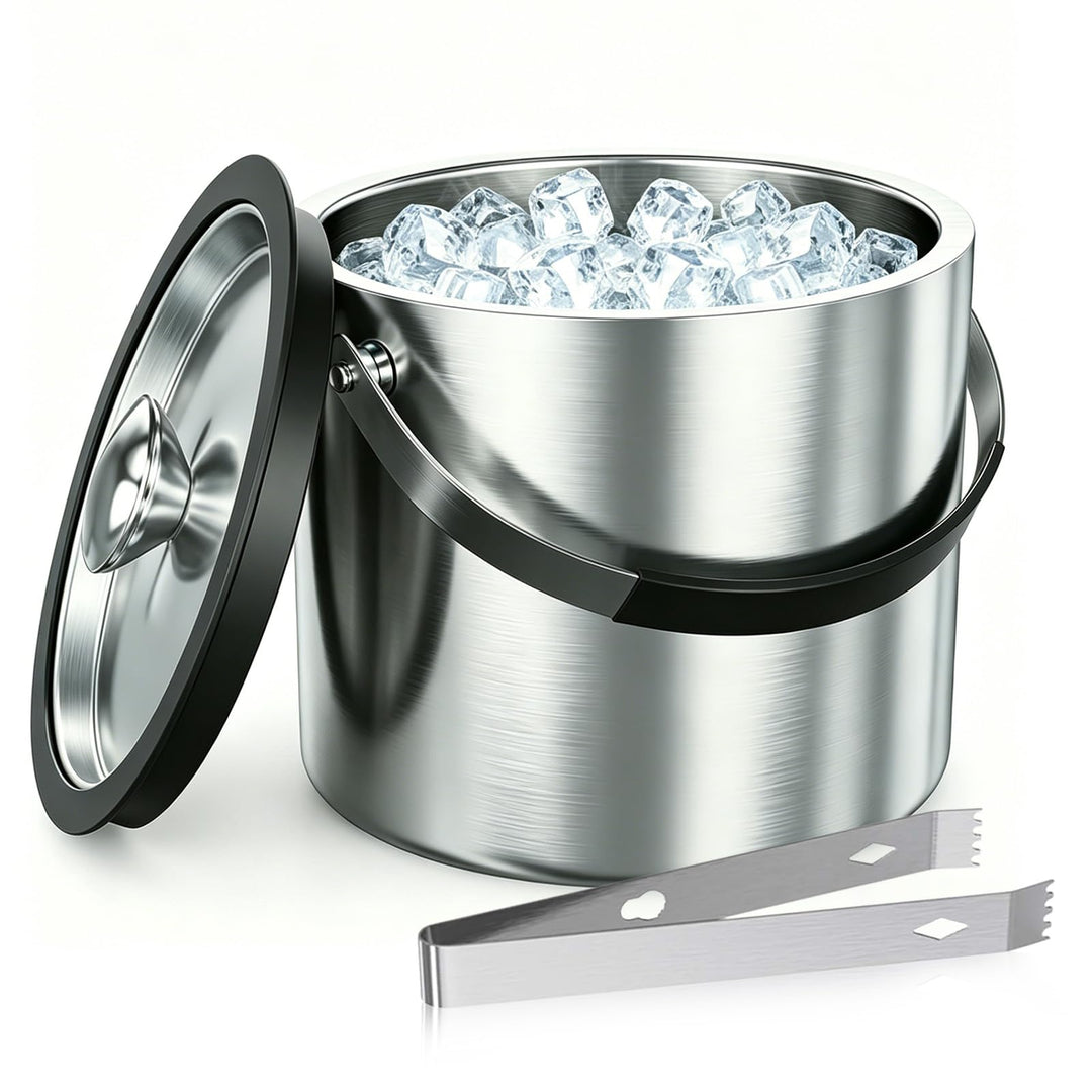 2L Eiswürfelbehälter, Eiskübel mit deckel,Eiswürfelbehälter Edelstahl mit Clips, perfekt zum Abkühle