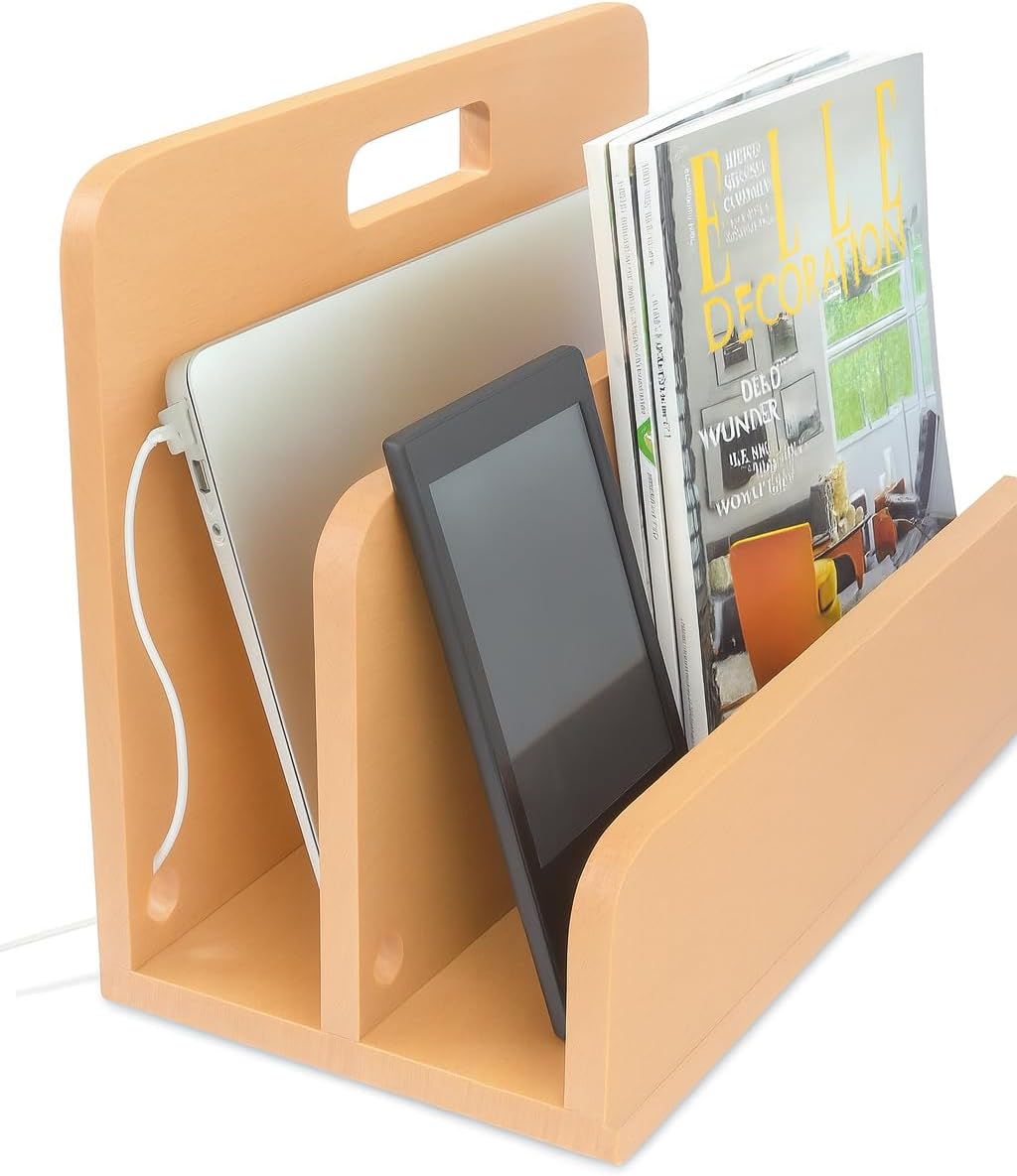 Natuhr Zeitungsständer Tidy Holz Zeitungshalter Ladestation für Handys, Tablets & Smartphone (Eiche