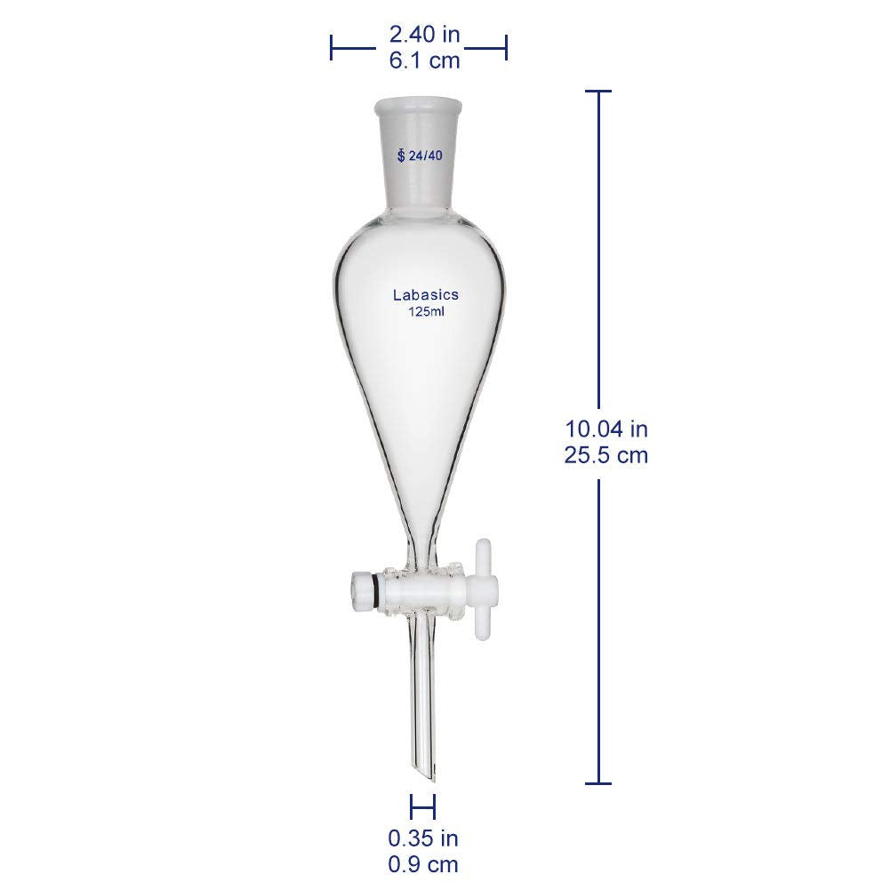 Labasics 125ml Borosilikatglas Konischer Scheidetrichter mit PTFE-Absperrhahn, Separatory Funnel 125
