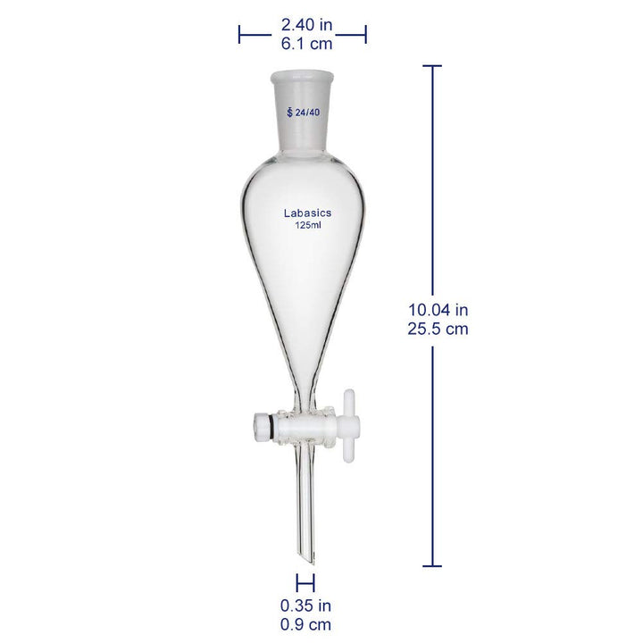 Labasics 125ml Borosilikatglas Konischer Scheidetrichter mit PTFE-Absperrhahn, Separatory Funnel 125