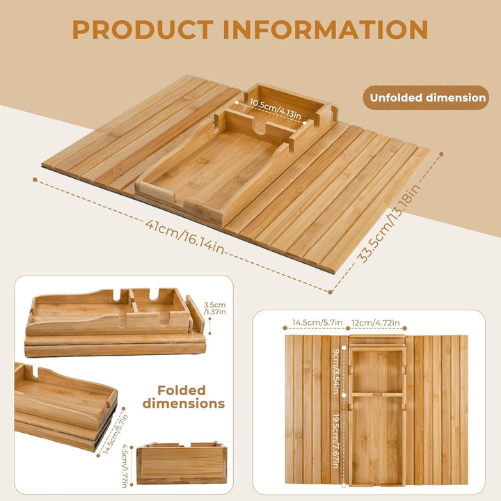Sofatablett 2-in-1, Bambus Sofa Armlehnen Tablett mit Getränkehalter und Tablet Ständer, Faltbarer C