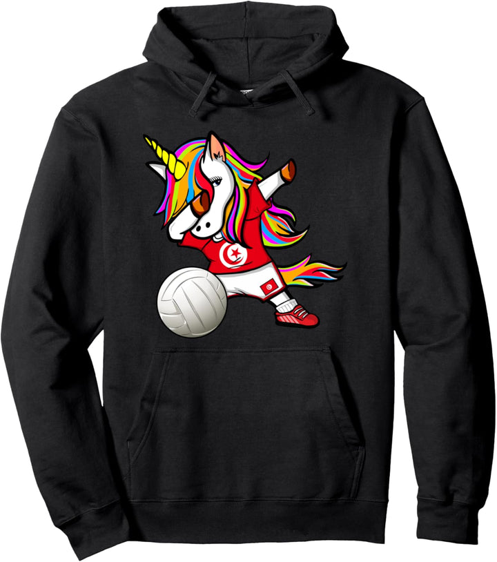 Dabbing Einhorn Tunesien Volleyball Tunesische Flagge Sport Pullover Hoodie