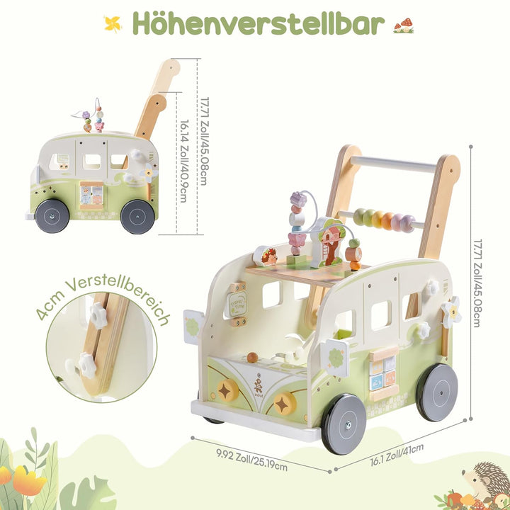 ROBUD Lauflernwagen Holz, Einstellbare Geschwindigkeit & Höhe Lauflernhilfe Baby Gehhilfe für Kleink