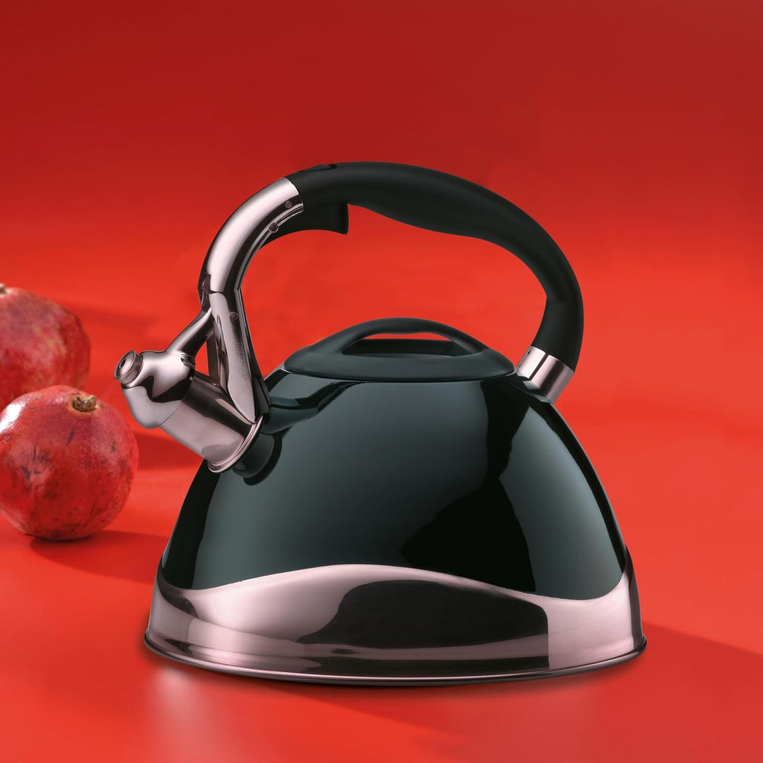 Kela 11656 Wasserkessel mit Pfeifton, Induktionsgeeignet, 3 L, Edelstahl, Varus, Schwarz Schwarz Sin