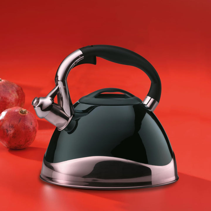 Kela 11656 Wasserkessel mit Pfeifton, Induktionsgeeignet, 3 L, Edelstahl, Varus, Schwarz Schwarz Sin