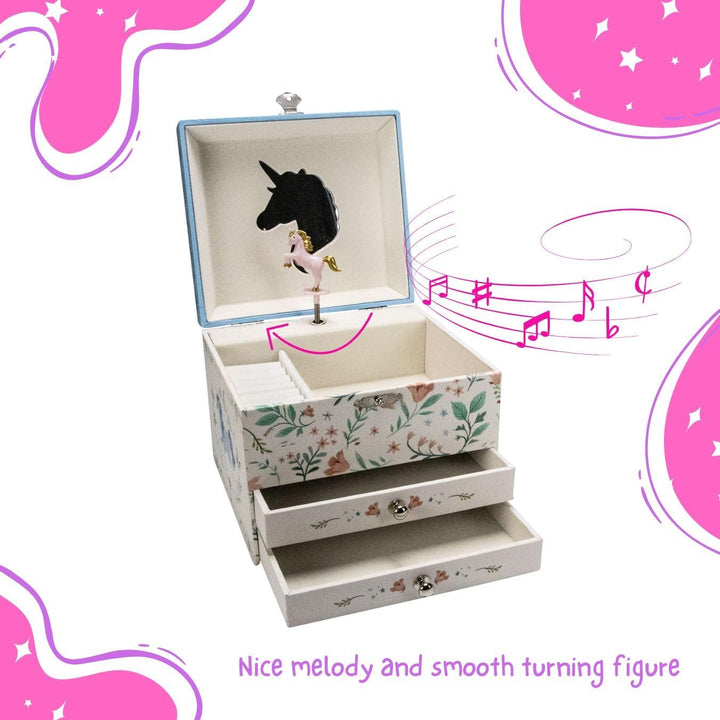 GICO Schmuckkästchen Einhorn mit zwei Schubladen für Mädchen Kinderspieluhr mit Musik, drehender Fig